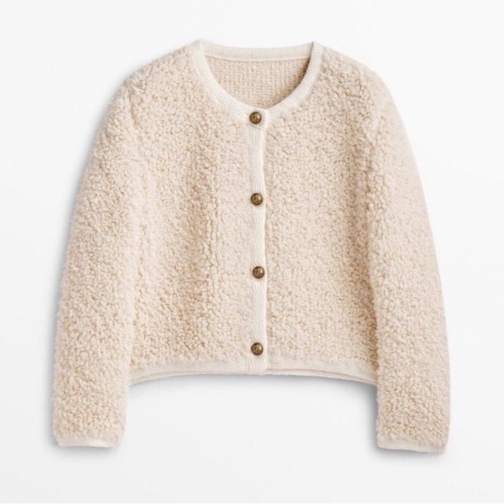 Massimo Dutti Cream Boucle Cardigan Gently Used Sz M